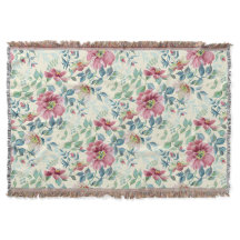 Wild Roses Multicolor on Ivory Throw Blanket