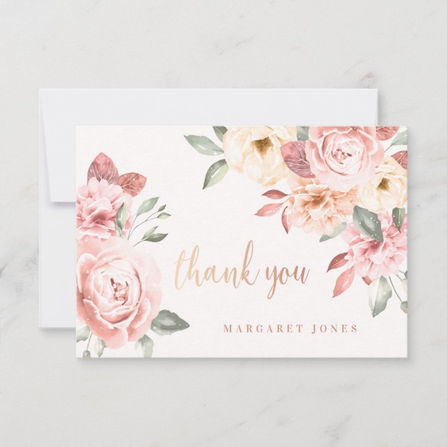 Wild Roses Personalized Thank You Note Card (Front)
