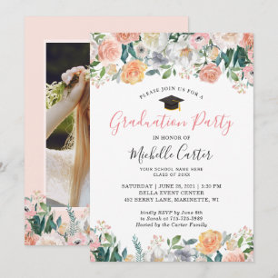 Wild Roses Photo Graduation Party Invitation