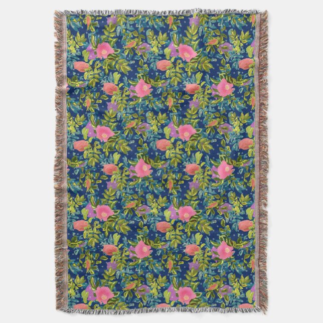 Wild roses, roses, roses, flowers, flower pattern throw blanket (Front Vertical)