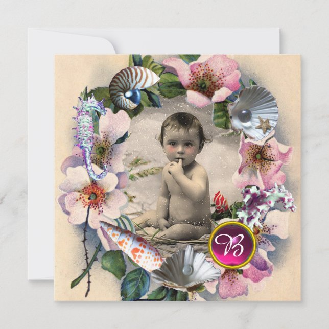 WILD ROSES ,SEA SHELLS BABY SHOWER PHOTO TEMPLATE (Front)