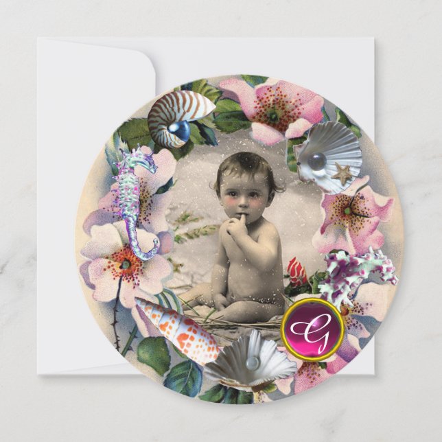 WILD ROSES ,SEA SHELLS BABY SHOWER PHOTO TEMPLATE (Front)