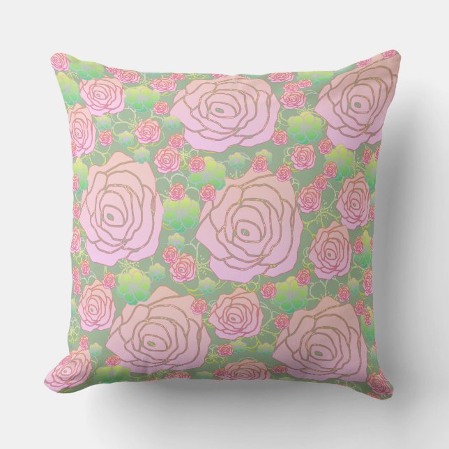 Wild Roses Throw Pillow (Front)