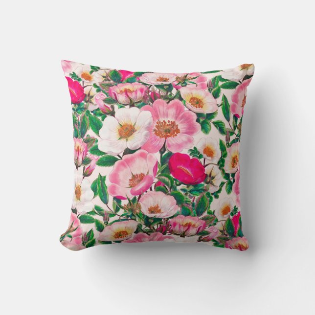 Wild Roses Throw Pillow (Front)