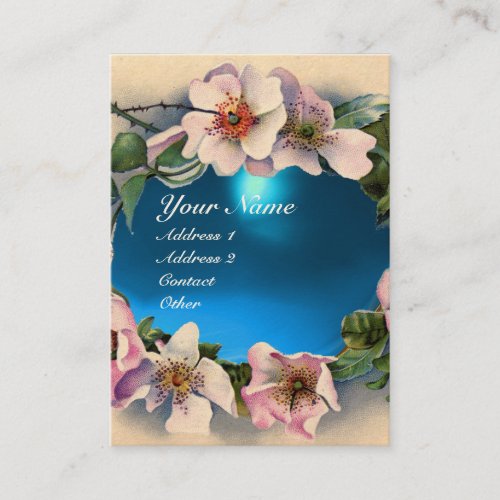 WILD ROSES WITH AQUA BLUE GEM STONE MONOGRAM BUSINESS CARD TEMPLATES