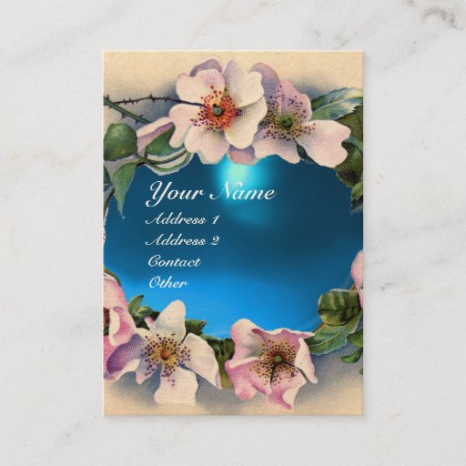 Customizable WILD ROSES WITH AQUA BLUE GEM STONE MONOGRAM BUSINESS CARD TEMPLATES