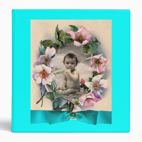 WILD ROSES WITH BLUE RIBBON PHOTO TEMPLATE 3 RING BINDER