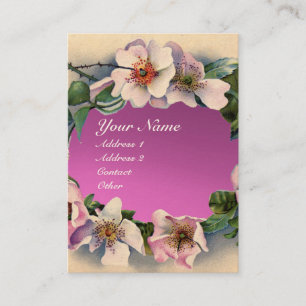 WILD ROSES WITH PINK PURPLE GEM STONE MONOGRAM BUSINESS CARD