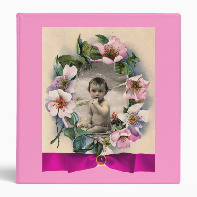 WILD ROSES WITH PINK RIBBON PHOTO TEMPLATE BINDER (Front)