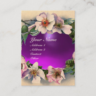 WILD ROSES WITH PURPLE GEM STONE MONOGRAM BUSINESS CARD