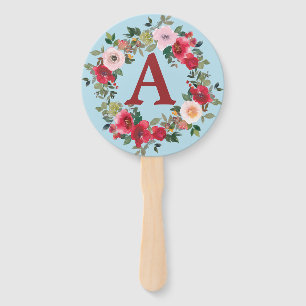 Wild Roses with Spun Sugar Blue Background Hand Fan