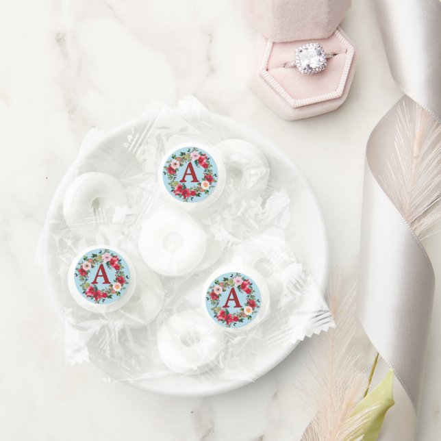 Wild Roses with Spun Sugar Blue Background Life Saver® Mints (Wedding)