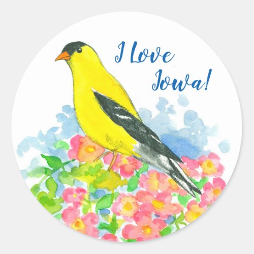 Wild Roses Yellow Goldfinch Bird Classic Round Sticker