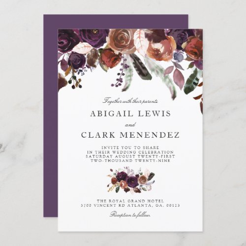 Wild Royal Bloom  Purple Themed Wedding Invite