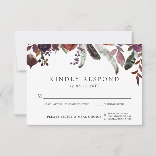 Wild Royal Bloom Wedding RSVP | Meal Choice (Front)
