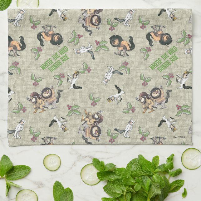 Wild Rumpus Holiday Pattern Kitchen Towel (Folded)