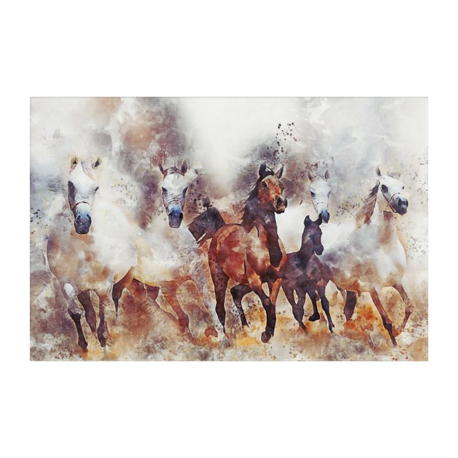 Wild running horses digital manipulation painting acrylic print (Front)