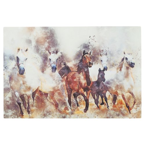 Wild running horses digital manipulation painting metal print