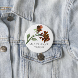 Wild Rustic Flowers Burnt Orange Floral Wedding Button