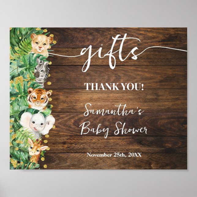 Wild Rustic Safari Gifts Baby Shower Sign (Front)