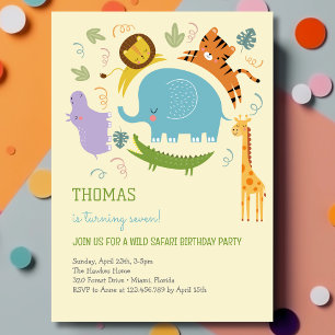 Wild safari adventure kids birthday invitation
