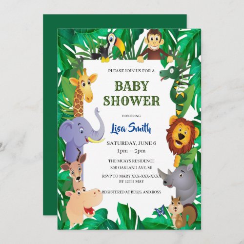 Wild Safari Animal Jungle Baby Shower Invitation