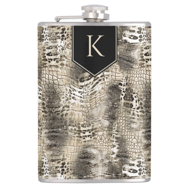 Wild Safari Animal Print with Any Monogram Flask (Front)