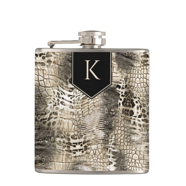 Wild Safari Animal Print with Your Monogram Flask (Front)