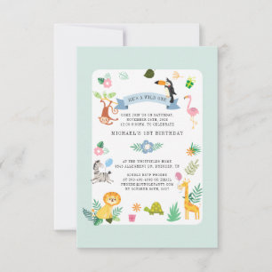 Wild Safari Animals 1st Birthday Jungle Party Invitation
