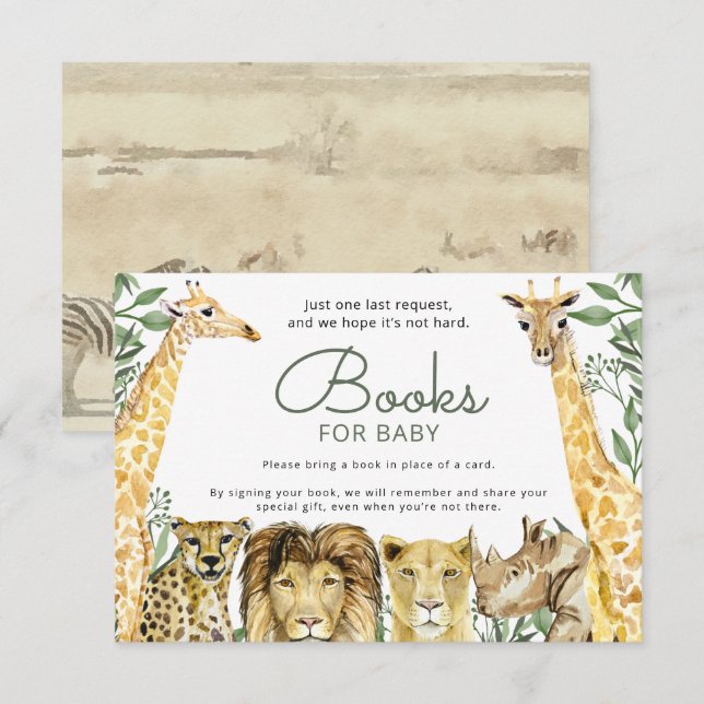Wild Safari Animals Baby Shower Book Request Invitation (Front/Back)