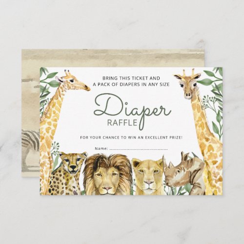 Wild Safari Animals Baby Shower Diaper Raffle Invitation