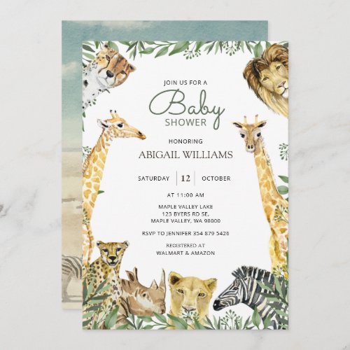 Wild Safari Animals Baby Shower Invitation