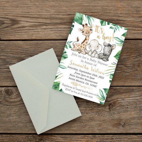 Wild Safari Animals Baby Shower Invitation