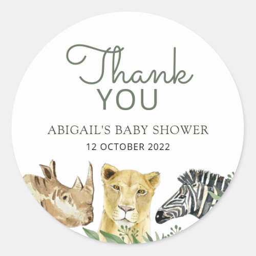 Wild Safari Animals Baby Shower Thank You Classic Round Sticker