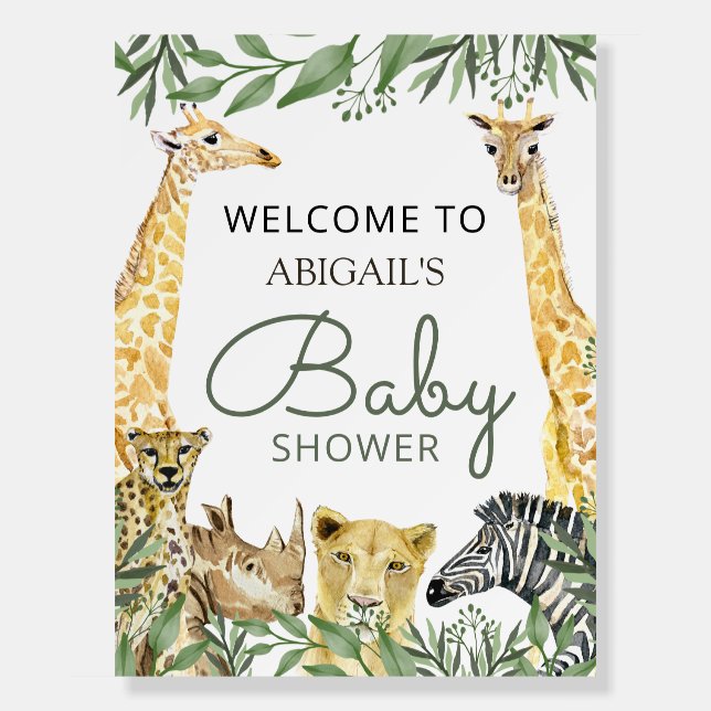 Wild Safari Animals Baby Shower Welcome Sign (Front)