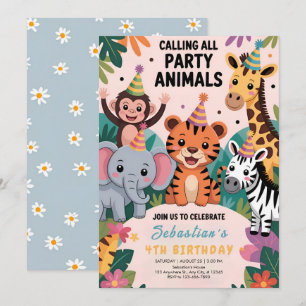 Wild Safari Animals Birthday Invitation