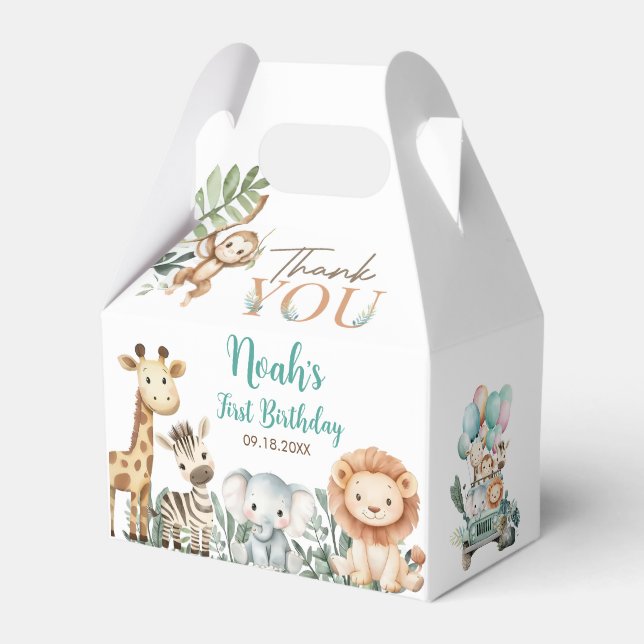 Wild Safari Animals Birthday Party Favor Boxes (Front Side)