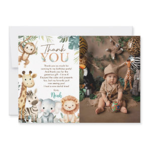 Wild Safari Animals Birthday Party Photo Thank You Card