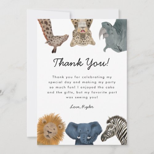 Wild Safari Animals Birthday Party Thank You Card