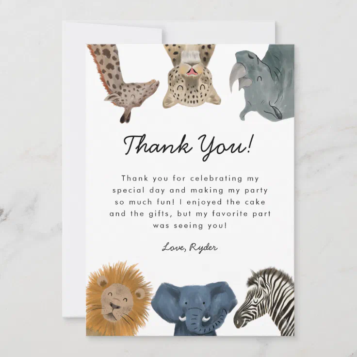 Wild Safari Animals Birthday Party Thank You Card | Zazzle