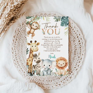 Wild Safari Animals Birthday Party Thank You Card