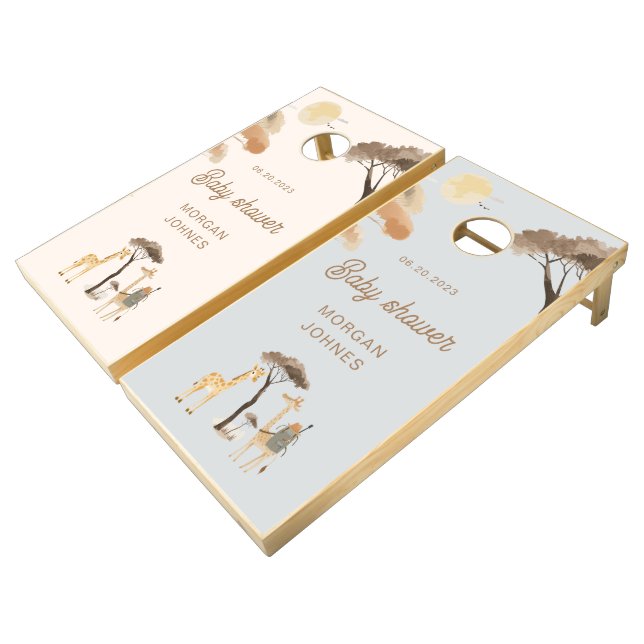 Wild Safari Animals Boho Baby Shower cornhole set (Angled)