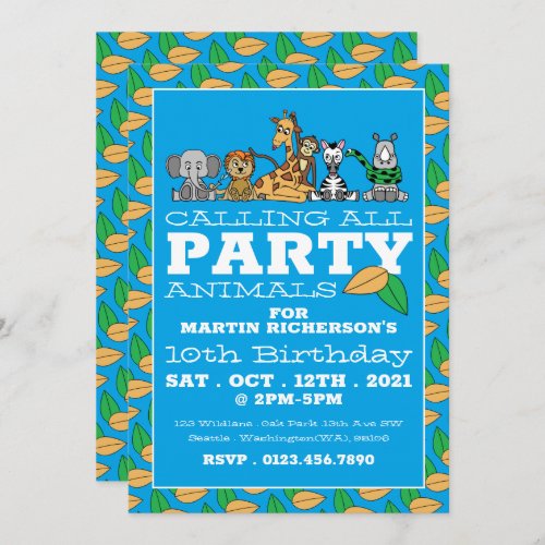 Wild Safari Animals Childrens Birthday Party Invitation