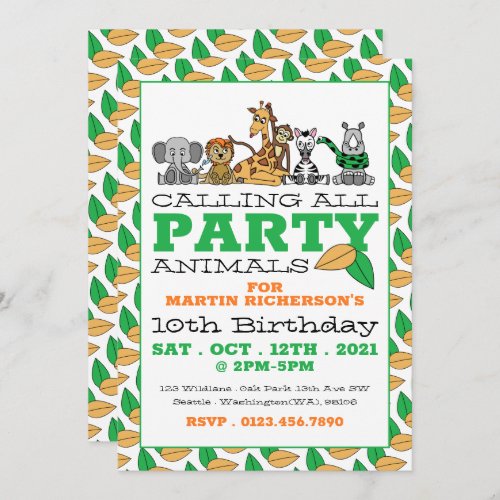 Wild Safari Animals Childrens Birthday Party Invitation