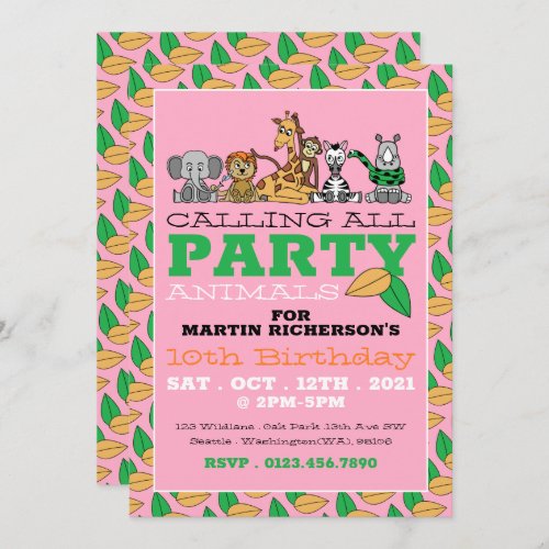 Wild Safari Animals Childrens Birthday Party Invitation