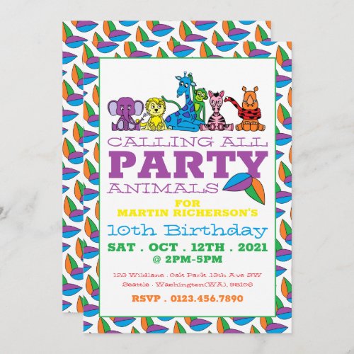 Wild Safari Animals Childrens Birthday Party Invitation