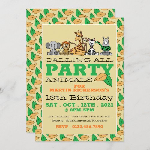 Wild Safari Animals Childrens Birthday Party Invitation