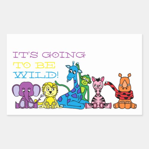 Wild Safari Animals Childrens Birthday Party Rectangular Sticker