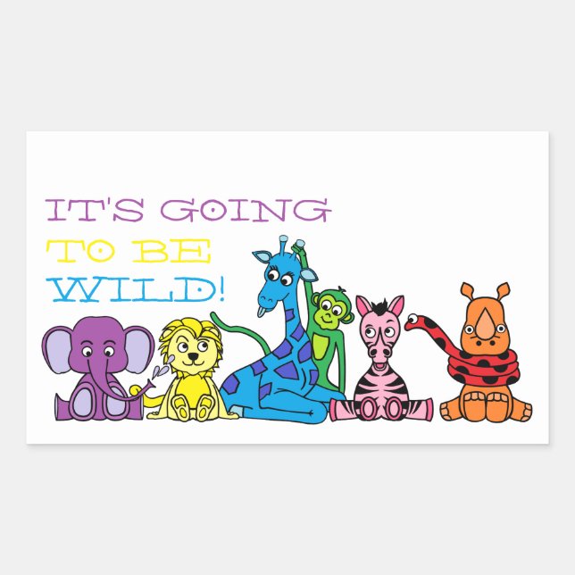 Wild Safari Animals, Children's Birthday Party Rectangular Sticker (Front)