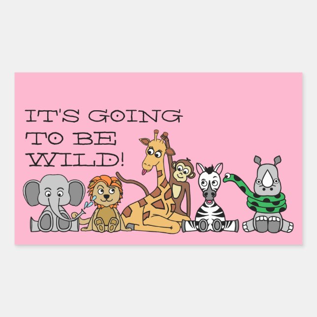 Wild Safari Animals, Children's Birthday Party Rectangular Sticker (Front)